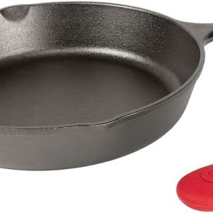 Lodge Cast Iron Skillet with Red Silicone Hot Handle Holder, 12-inch