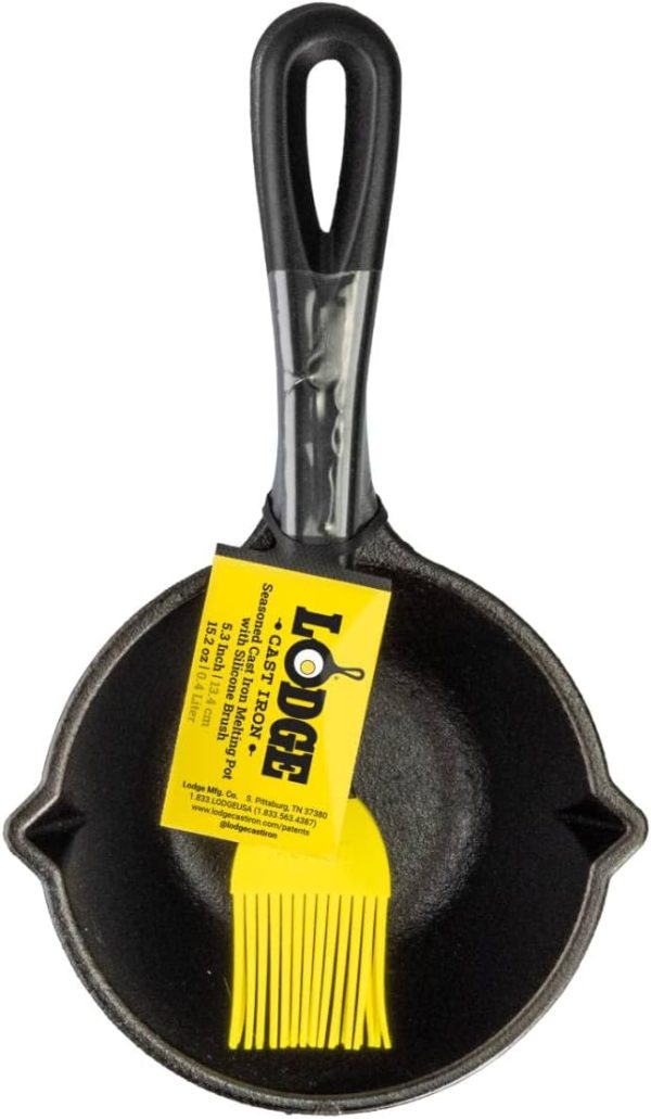 Lodge 15.2 Ounce Cast Iron Melting Pot + Silicone Basting Brush - Unparalleled Heat Retention - Heat Resistant Basting Brush up to 450° - Black and Yellow - Image 3