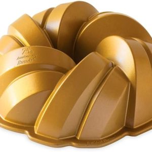 Nordic Ware NW 95577 75th Anniversary Braided Rope Bundt Cake Pan, Gold 12 Cup Capacity