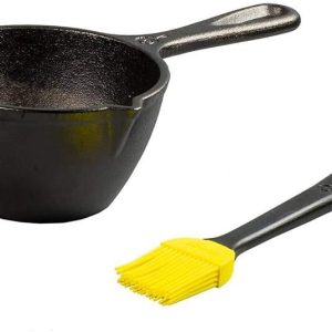 Lodge 15.2 Ounce Cast Iron Melting Pot + Silicone Basting Brush - Unparalleled Heat Retention - Heat Resistant Basting Brush up to 450° - Black and Yellow