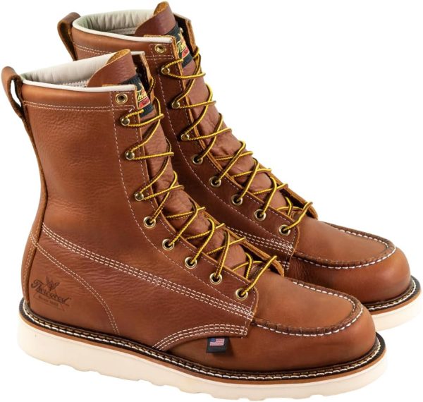 Thorogood American Heritage 8” Moc Toe Work Boots for Men Made with Full-Grain Leather, Soft Toe, Slip-Resistant Wedge Outsole and Comfort Footbed; EH Rated