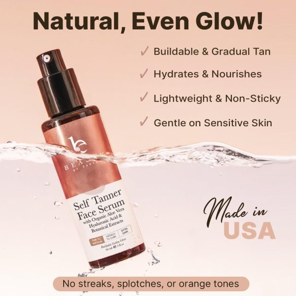 Face Tanner Serum - USA Made with Natural & Organic Ingredients, Sunless Self Tanner for Face with Anti-Aging Hyaluronic Acid, Non Toxic Bronzing Serum for Streak-Free Fake Tan & Natural Glow - Image 3