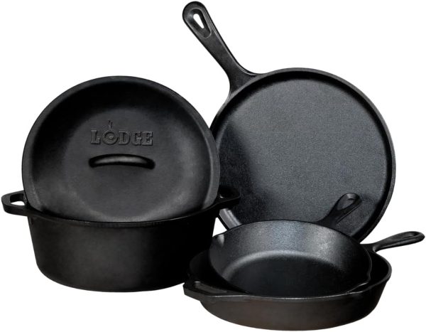 Lodge Seasoned Cast Iron 5 Piece Bundle. 10.5