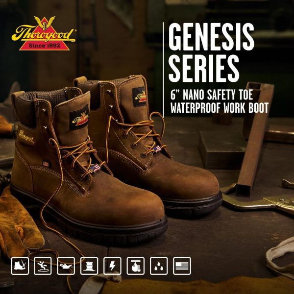 Thorogood 6” Waterproof Work Boots for Men - Nano Composite Toe - Genesis Series - Full-Grain Leather with Comfort Insoles and Slip-Resistant Outsoles - Image 2