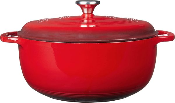 Lodge 7.5 Quart Enameled Cast Iron Dutch Oven with Lid – Dual Handles – Oven Safe up to 500° F or on Stovetop - Use to Marinate, Cook, Bake, Refrigerate and Serve – Island Spice Red - Image 3