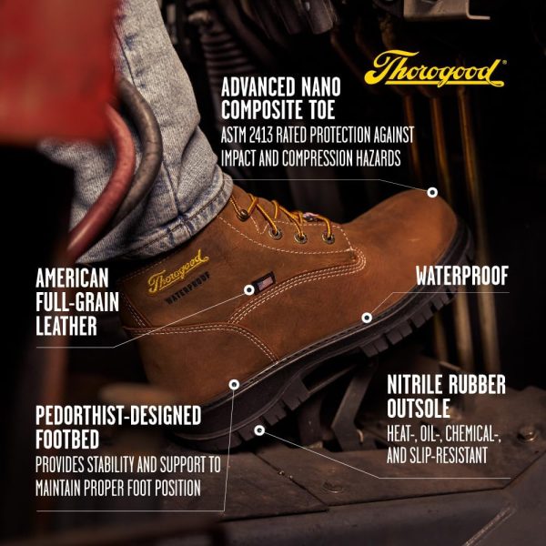 Thorogood 6” Waterproof Work Boots for Men - Nano Composite Toe - Genesis Series - Full-Grain Leather with Comfort Insoles and Slip-Resistant Outsoles - Image 4