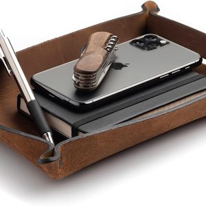 Leather Valet Tray for Men | Made in The USA | EDC Dump Tray for Keys, Phone, Wallet | Catch All Key Tray