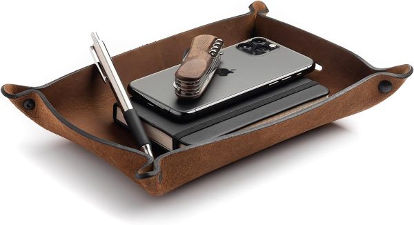 Leather Valet Tray for Men | Made in The USA | EDC Dump Tray for Keys, Phone, Wallet | Catch All Key Tray