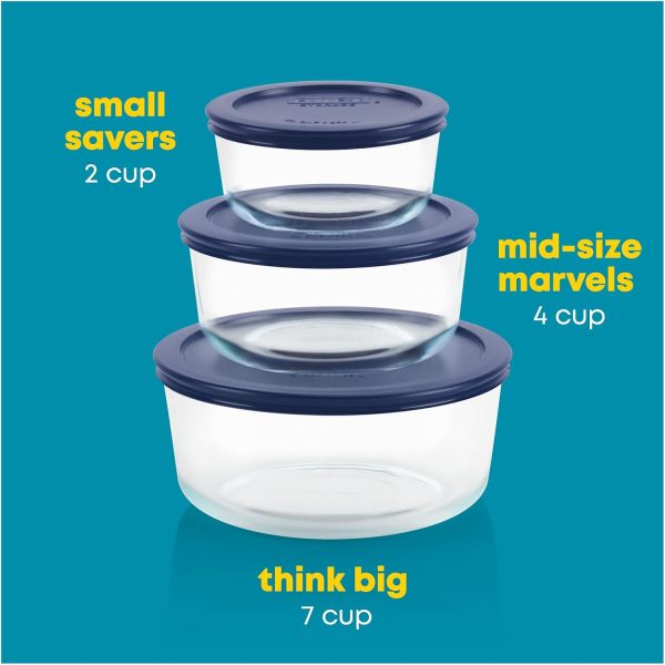 Pyrex Simply Store 3-Pack (2, 4 & 7 Cup) Large Round Glass Food Storage Set with BPA-Free Lids, Dishwasher, Microwave & Freezer Safe - Image 3