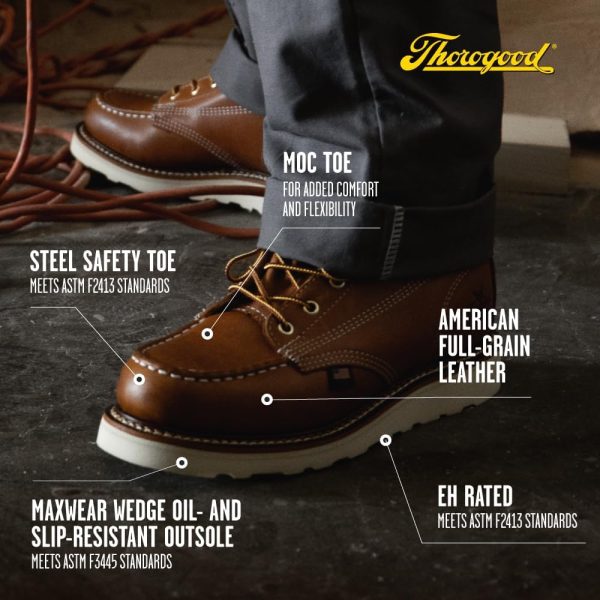 Thorogood American Heritage 8” Steel Toe Work Boots for Men - Full-Grain Leather with Moc Toe, Slip-Resistant Wedge Outsole, and Comfort Insole; EH Rated - Image 4