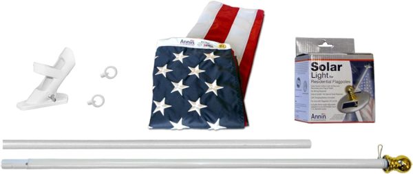 Annin Flagmakers American Flag SolarGuard Nylon Flag, Solar Light and Flagpole Kit, Mansion Kit, 6 Feet (Model 42914) 100% MADE in USA
