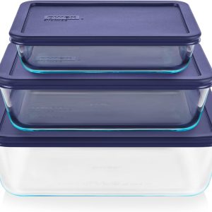 Pyrex Simply Store 3-Pack (3, 6 & 11 Cup) Large Rectangular Glass Food Storage Containers Set, Snug Fit Non-Toxic Plastic BPA-Free Lids, Freezer Dishwasher Microwave Safe