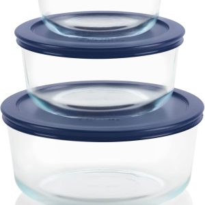 Pyrex Simply Store 3-Pack (2, 4 & 7 Cup) Large Round Glass Food Storage Set with BPA-Free Lids, Dishwasher, Microwave & Freezer Safe