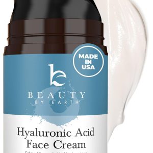 Hyaluronic Acid Moisturizer for Face - USA Made with Organic & Natural Ingredients, Hydrating Anti Aging Face Moisturizer for Dry Skin with Glycerin & Vitamin E, Unscented Anti Wrinkle Cream