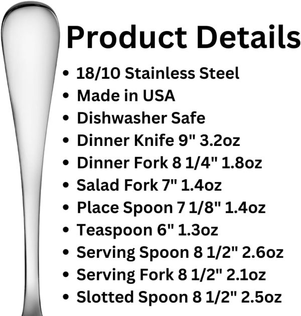 Liberty Tabletop Annapolis 43 Piece Flatware Set Service for 8 Includes 3pc Serving Set Mirror (Bright) Finish MADE IN USA - Image 4