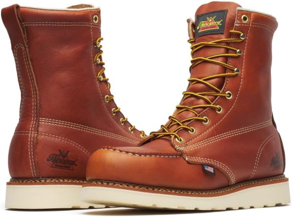 Thorogood American Heritage 8” Steel Toe Work Boots for Men - Full-Grain Leather with Moc Toe, Slip-Resistant Wedge Outsole, and Comfort Insole; EH Rated