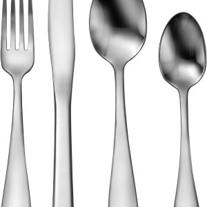 Liberty Tabletop Econo-Line 24 Piece Silverware Set Service for 6 Made in USA - Plain - Shiny - Mirror - Fork - Knife - Spoon