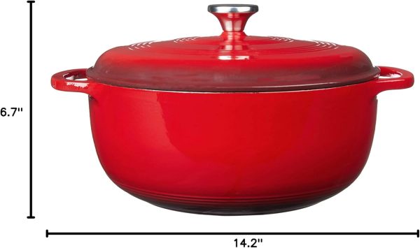 Lodge 7.5 Quart Enameled Cast Iron Dutch Oven with Lid – Dual Handles – Oven Safe up to 500° F or on Stovetop - Use to Marinate, Cook, Bake, Refrigerate and Serve – Island Spice Red - Image 2