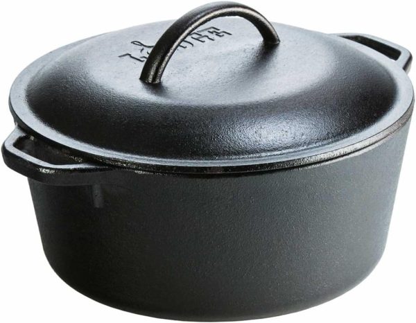 Lodge 5 Quart Pre-Seasoned Cast Iron Double Dutch Oven with Lid - Dual Handles - Lid Doubles as 10.25 Inch Cast Iron Grill Pan - Use in the Oven, on the Stove, on the Grill or over the Campfire - Black - Image 4