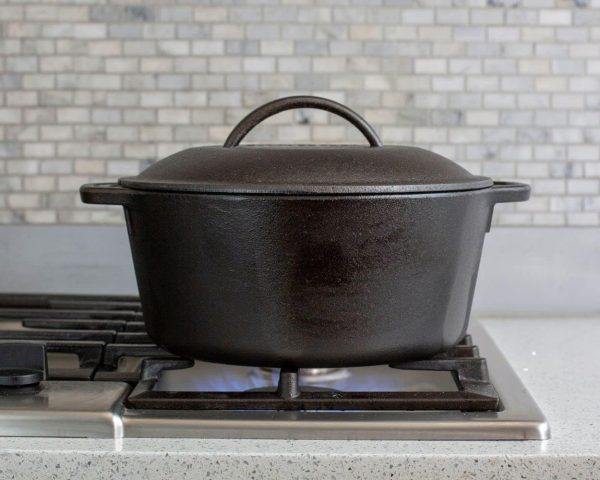 Lodge 5 Quart Pre-Seasoned Cast Iron Double Dutch Oven with Lid - Dual Handles - Lid Doubles as 10.25 Inch Cast Iron Grill Pan - Use in the Oven, on the Stove, on the Grill or over the Campfire - Black - Image 5
