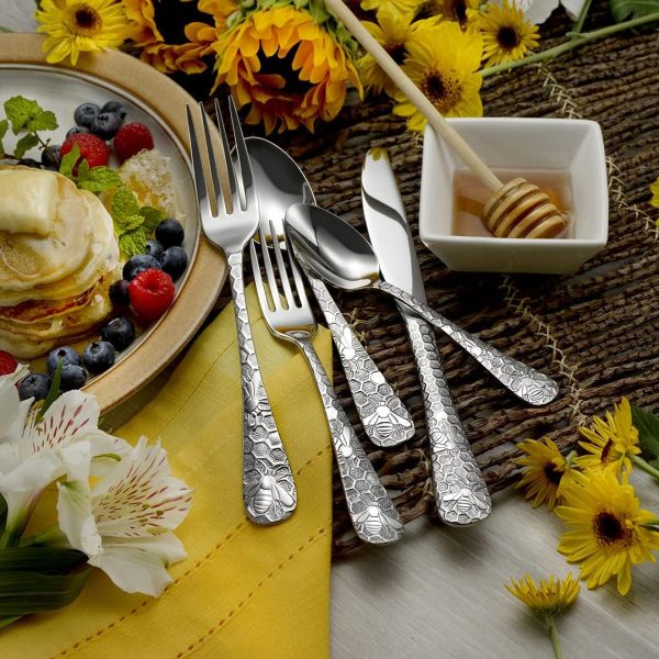 Liberty Tabletop Honey Bee 45pc Flatware Set Service For 8 Serving Set Included Silverware MADE IN USA 18/10 - Image 5