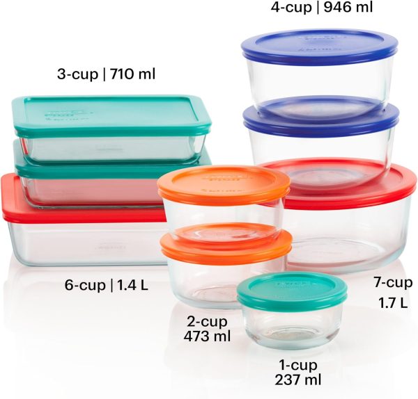 Pyrex Simply Store 9-Pack Mixed Sized Glass Food Storage Set, Round & Rectangular Containers With Lids, BPA-Free, Dishwasher & Microwave Safe - Image 2