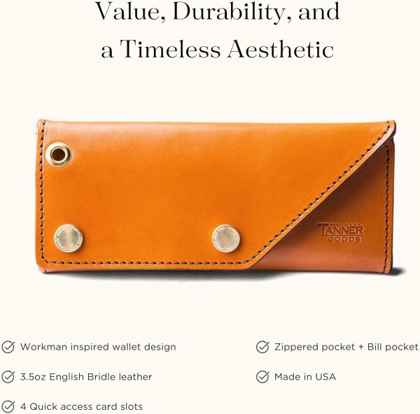 TANNER GOODS Mens Wallet. Mens Leather Wallets. Workman Wallet Four Card Slots with Bill and Zippered Coin Pockets - Image 2