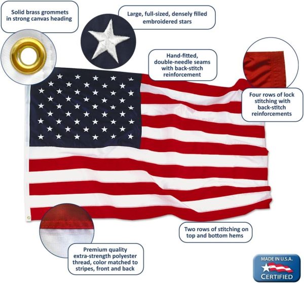 Annin Flagmakers American Flag SolarGuard Nylon Flag, Solar Light and Flagpole Kit, Mansion Kit, 6 Feet (Model 42914) 100% MADE in USA - Image 6