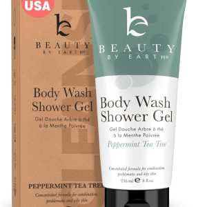 Beauty by Earth Peppermint Tea Tree Oil Shower Gel Body Wash - Made in USA with Organic & Natural Ingredients, Mens Body Soap Liquid, Moisturizing Cleansing Gel for Men & Women, Non Toxic Body Wash