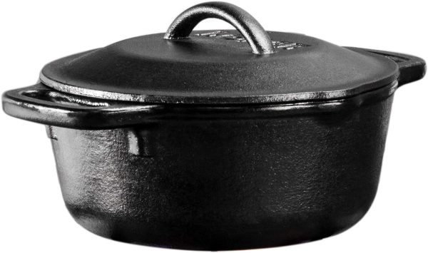 Lodge 5 Quart Pre-Seasoned Cast Iron Double Dutch Oven with Lid - Dual Handles - Lid Doubles as 10.25 Inch Cast Iron Grill Pan - Use in the Oven, on the Stove, on the Grill or over the Campfire - Black - Image 3
