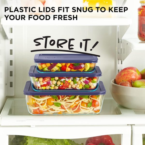 Pyrex Simply Store 3-Pack (3, 6 & 11 Cup) Large Rectangular Glass Food Storage Containers Set, Snug Fit Non-Toxic Plastic BPA-Free Lids, Freezer Dishwasher Microwave Safe - Image 4