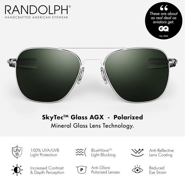 Randolph USA | Bright Chrome Classic Aviator Sunglasses for Men or Women Polarized 100% UV - Image 2