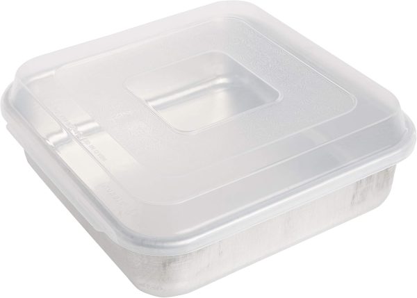 Nordic Ware Natural Aluminum Commercial Square Cake Pan with Lid, Exterior 9.88 x 9.88 Inches