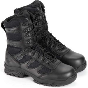Thorogood Deuce 8” Waterproof Side-Zip Black Tactical Boots for Men and Women with Composite Safety Toe, Full-Grain Leather, and Slip-Resistant Outsole; BBP & Rated
