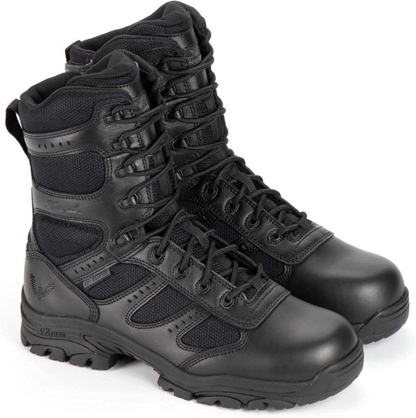 Thorogood Deuce 8” Waterproof Side-Zip Black Tactical Boots for Men and Women with Composite Safety Toe, Full-Grain Leather, and Slip-Resistant Outsole; BBP & Rated