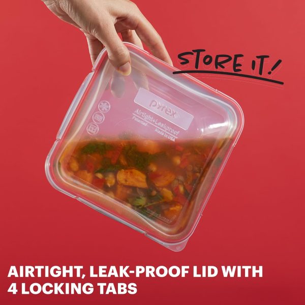 Pyrex Freshlock 5-Pack (4-Cup) Glass Food Storage Containers Set, Airtight & Leakproof Locking Lids, Freezer Dishwasher Microwave Safe - Image 3