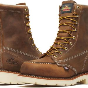 Thorogood American Heritage 8” Steel Toe Work Boots for Men - Full-Grain Leather with Moc Toe, Slip-Resistant Heel Outsole, and Comfort Insole; EH Rated
