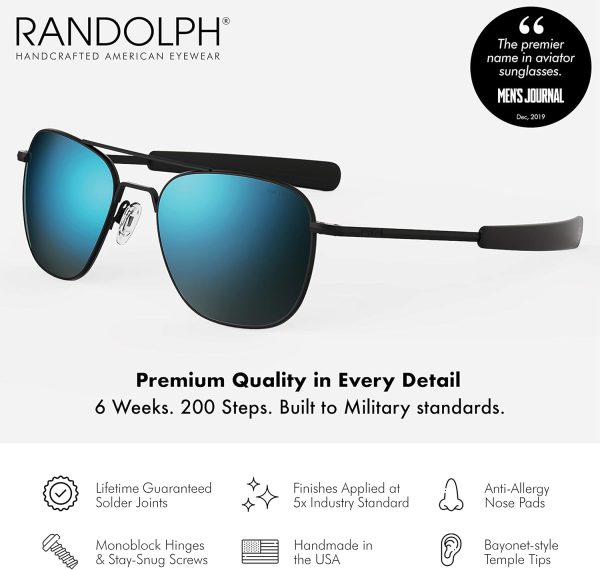 Randolph USA | Matte Black Classic Aviator Sunglasses for Men or Women 100% UV - Image 3