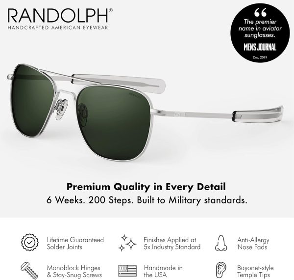 Mens or Womens Aviator Sunglasses, Matte Chrome, Classic, Polarized and Non-Polarized with UV Protection by Randolph USA - Image 3