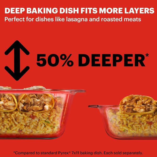 Pyrex Deep 9x13-Inch Glass Baking Dish with Lid, Deep Casserole Dish, Glass Food Container, Oven, Freezer and Microwave Safe, Clear Container - Image 2