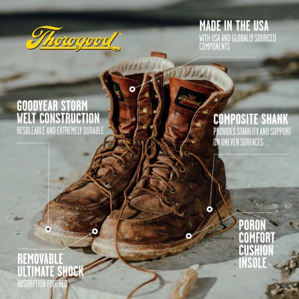 Thorogood American Heritage 8” Steel Toe Work Boots for Men - Full-Grain Leather with Moc Toe, Slip-Resistant Wedge Outsole, and Comfort Insole; EH Rated - Image 6