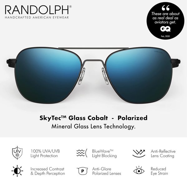 Randolph USA | Matte Black Classic Aviator Sunglasses for Men or Women 100% UV - Image 2