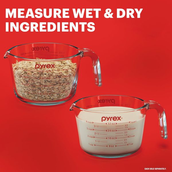 Pyrex Essentials (3-Pack) Glass Measuring Cups Set, (1, 2 & 4 Cup) Measuring Cups For Prepping, Baking and Cooking, Preheated Oven, Dishwasher, Freezer, and Microwave Safe - Image 3