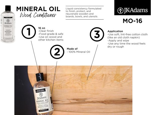 J.K. Adams Cutting Board Butcher Block Care Mineral Oil 16 oz Wood Conditioner Cream, Clear - Image 2