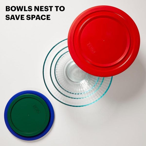 Pyrex Sculpted 3-Pack Glass Mixing Bowls (1.3 QT, 2.3 QT, 4.5 QT) with BPA-Free Lids, Prepping and Baking Food Storage Set, Dishwasher, Microwave and Freezer Safe - Image 3