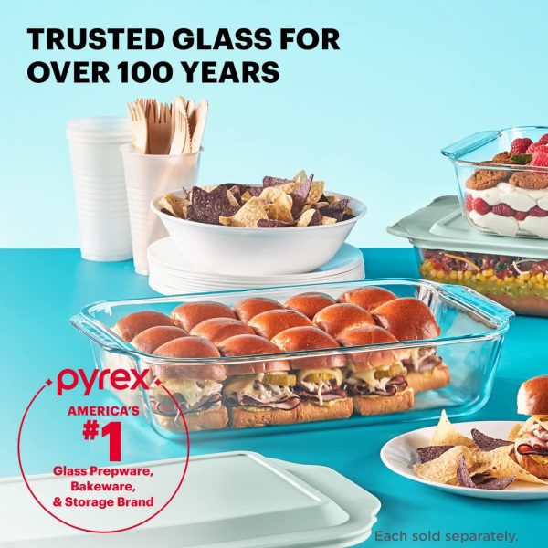 Pyrex Deep 9x13-Inch Glass Baking Dish with Lid, Deep Casserole Dish, Glass Food Container, Oven, Freezer and Microwave Safe, Clear Container - Image 3