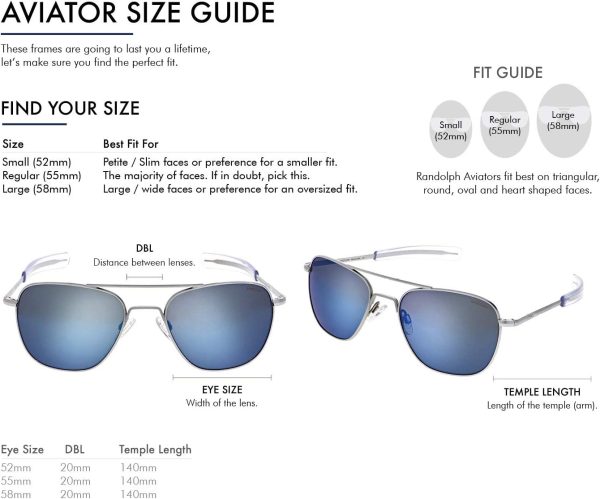 Mens or Womens Aviator Sunglasses, Matte Chrome, Classic, Polarized and Non-Polarized with UV Protection by Randolph USA - Image 4