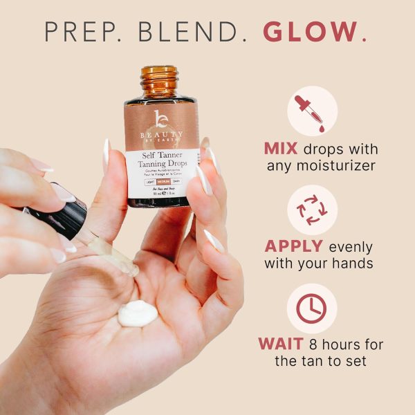 Self Tanning Drops - USA Made with Natural & Organic Ingredients, Medium Face Tanning Drops to Add to Lotion, Moisturizing Bronzing Tanner for Face & Body, Toxin Free Tanner for Fake Tan - Image 5
