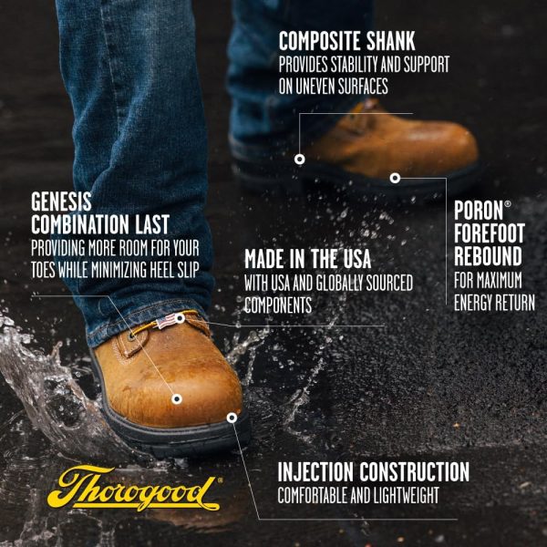 Thorogood 6” Waterproof Work Boots for Men - Nano Composite Toe - Genesis Series - Full-Grain Leather with Comfort Insoles and Slip-Resistant Outsoles - Image 6