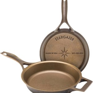 Stargazer 10.5-Inch Cast Iron Skillet | Made in USA, Seasoned, Even Heat Distribution, Easy to Clean, Smooth Nonstick Finish for Grilling, Frying, Sauteing, Searing, Baking